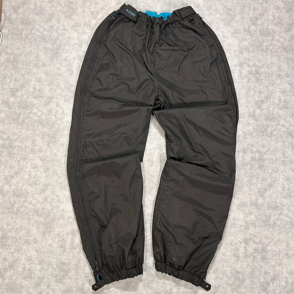 Vintage 90s Columbia Reversible Black Teal Full Side-Zip Ski Snow Pants Womens L